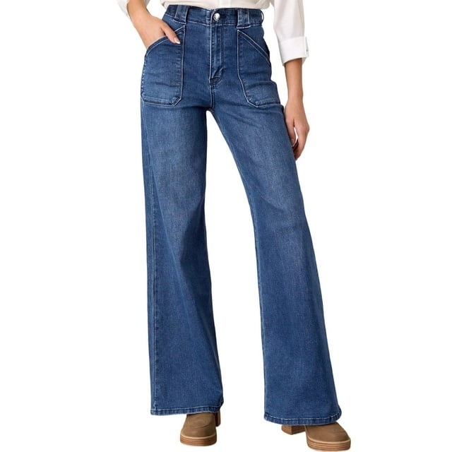 Jeans Astylish, casual, cintura alta, pierna recta, para mujer
