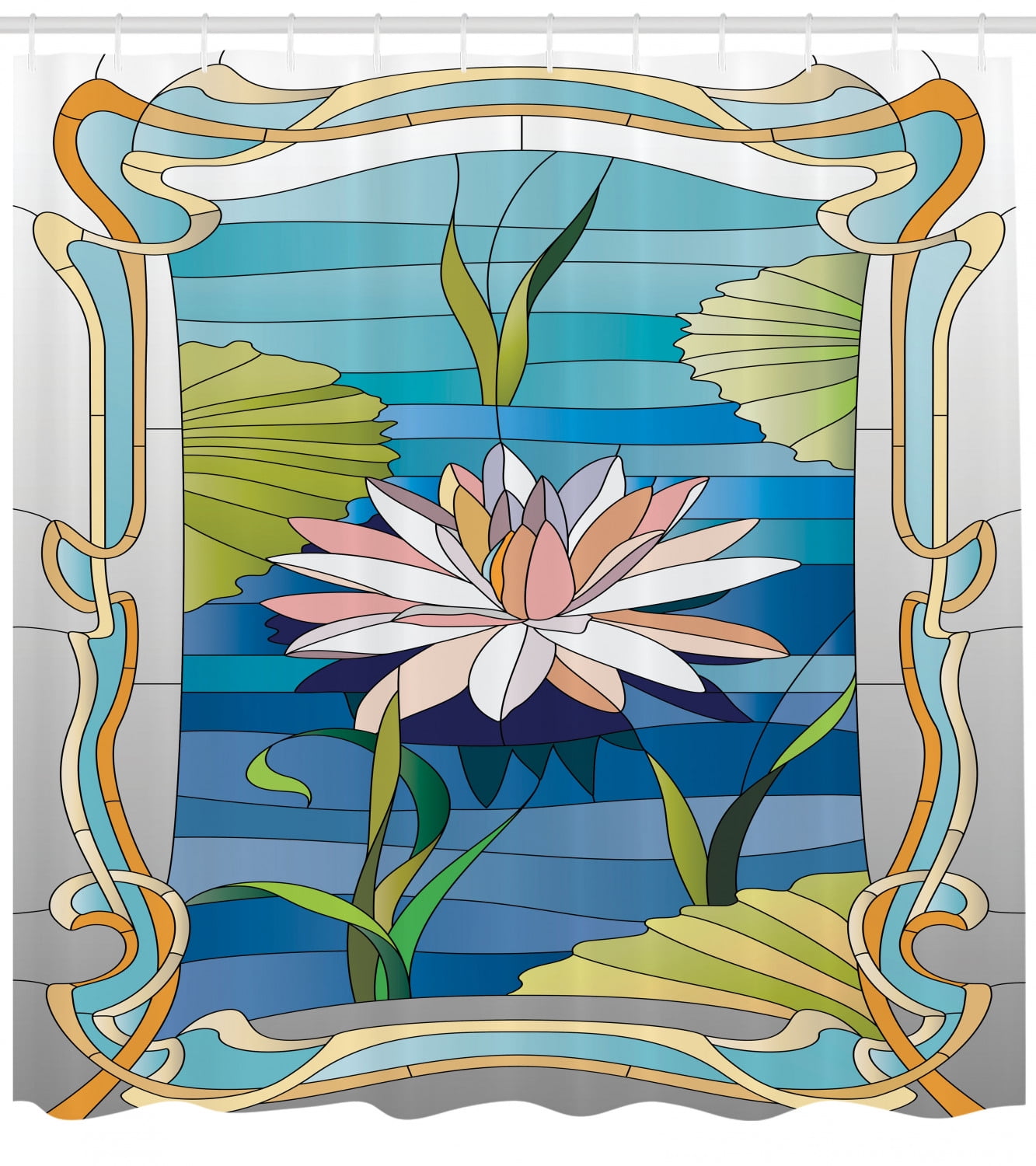 Art Nouveau Shower Curtain, Lotus on the Water Baroque Avant Garde Stylized Classic Architecture