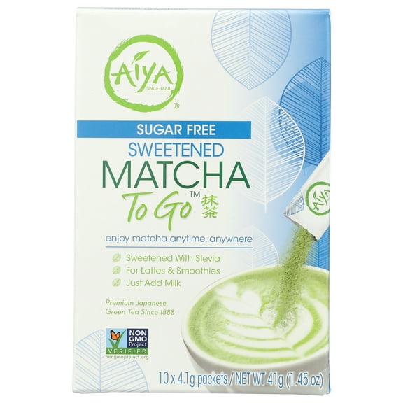 Pack of 6, Aiya Sugar-Free Sweetened Matcha To Go Sticks, 1.44 oz