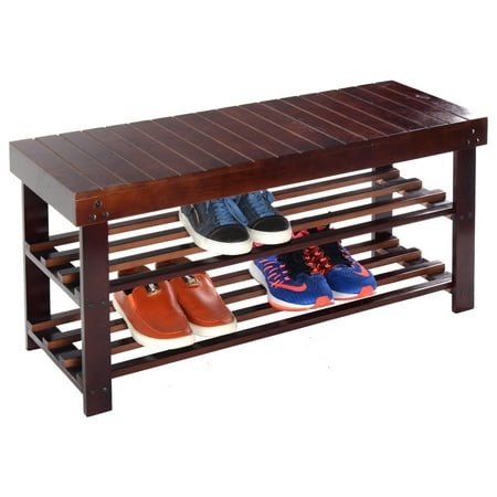 - Costway 36'' Solid Wood Shoe Bench Storage Racks Seat Organizer Entryway Hallway Espresso