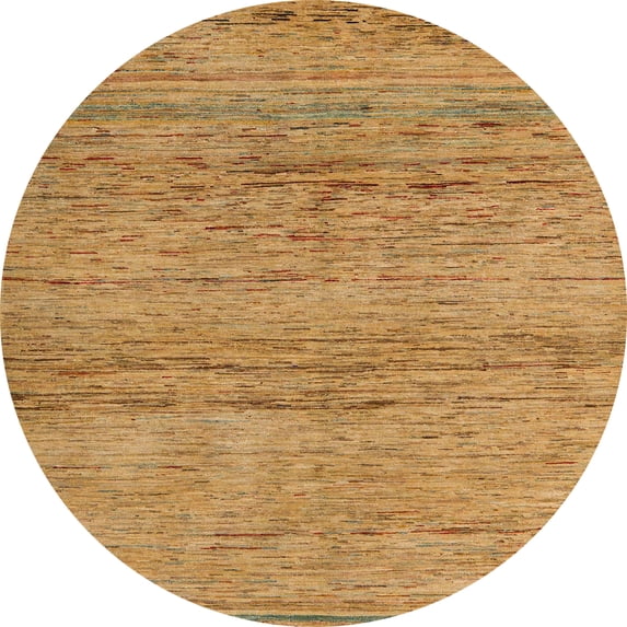 Ahgly Company Machine Washable Indoor Round Abstract Yellow Area Rugs, 7' Round