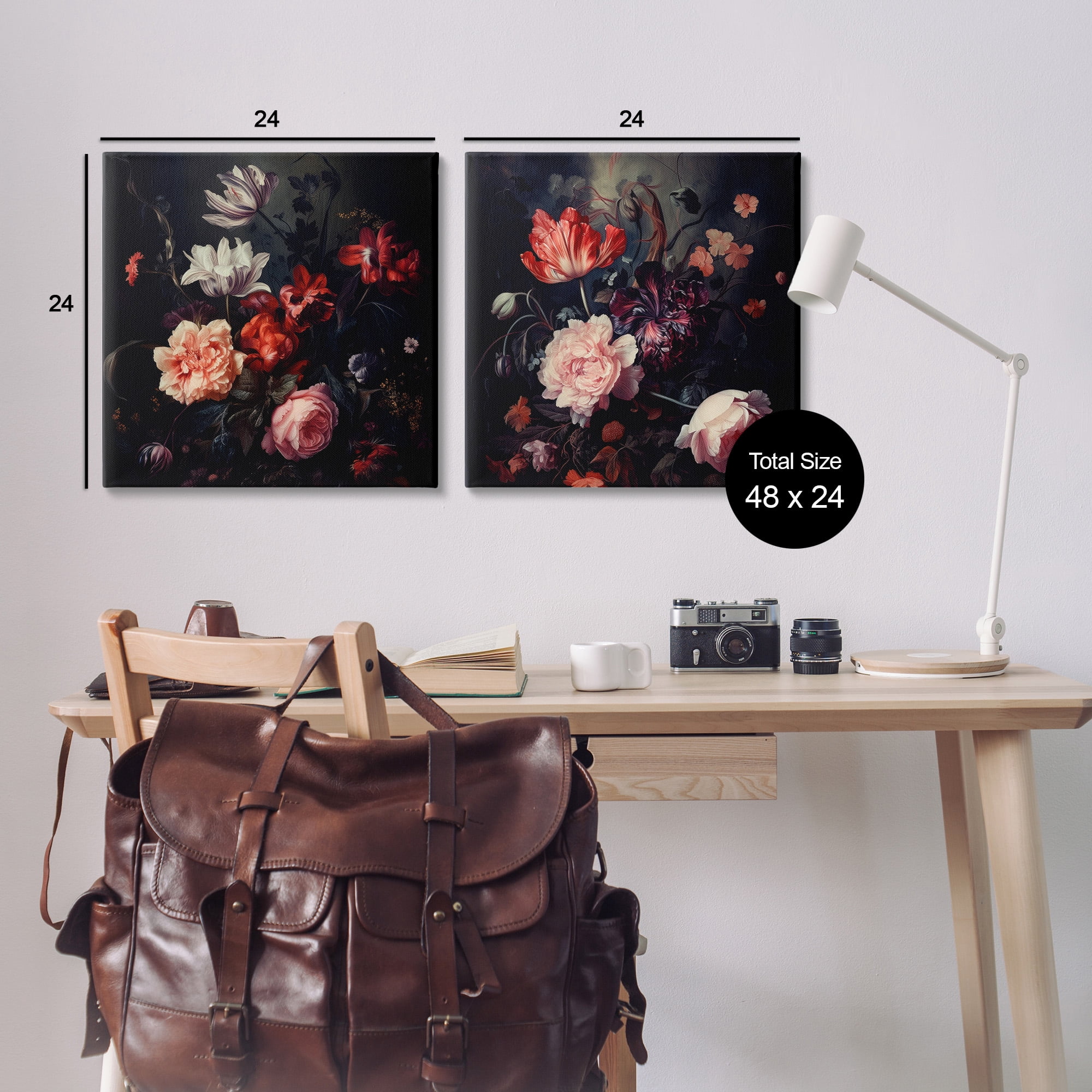 Stupell Industries Vintage Bouquet on Black Botanical & Floral Photography Gallery Wrapped Canvas Art Print Wall Art, 24 x 24, Set of 2