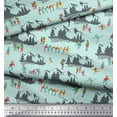 thumbnail image 2 of Soimoi Green Poly Georgette Fabric Humans,Sleigh & Mountains Holiday Printed Fabric 1 Yard 42 Inch Wide, 2 of 3