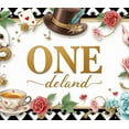 thumbnail image 4 of Vintage Tea Party ONEderland Banner Floral Design Alice in Wonderland Rabbit for First Birthday Party Baby Celebration Nursery Decoration, 4 of 7