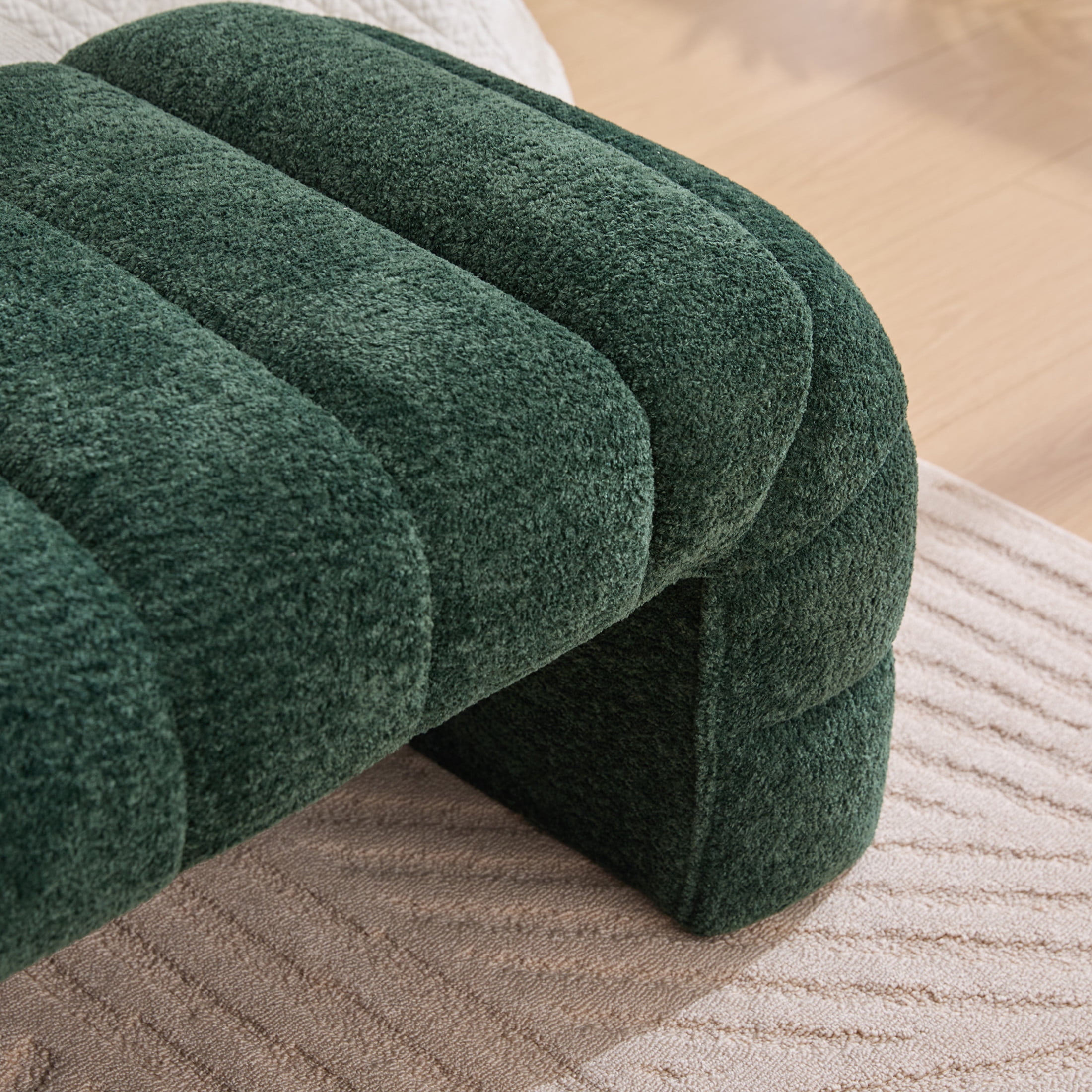 Noble House Arshore 69.7" Chenille Armless Bed Bench, Channel Tufted Daybed Chaise for Bedroom & Living Room, Green