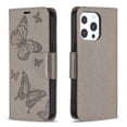 thumbnail image 2 of iPhone 13 Mini Wallet Case, Embossed Butterfly PU Leather Credit Card Holder Slots Full Body Protection Kickstand Flip Folio Shockproof TPU Phone Cover for Apple iPhone 13 Mini,Gray, 2 of 4