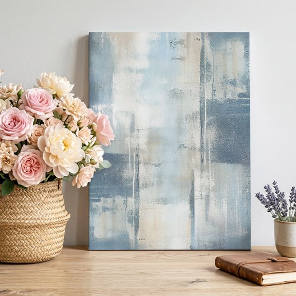 Canvas Wall Art, Blue Beige Framed Canvas Prints for Bedroom Living Room, Oil Painting Abstract Art Contemporary Gallery Wrapped Wall Decor for Home Office, Gifts, 12"x18" Ship Next Day