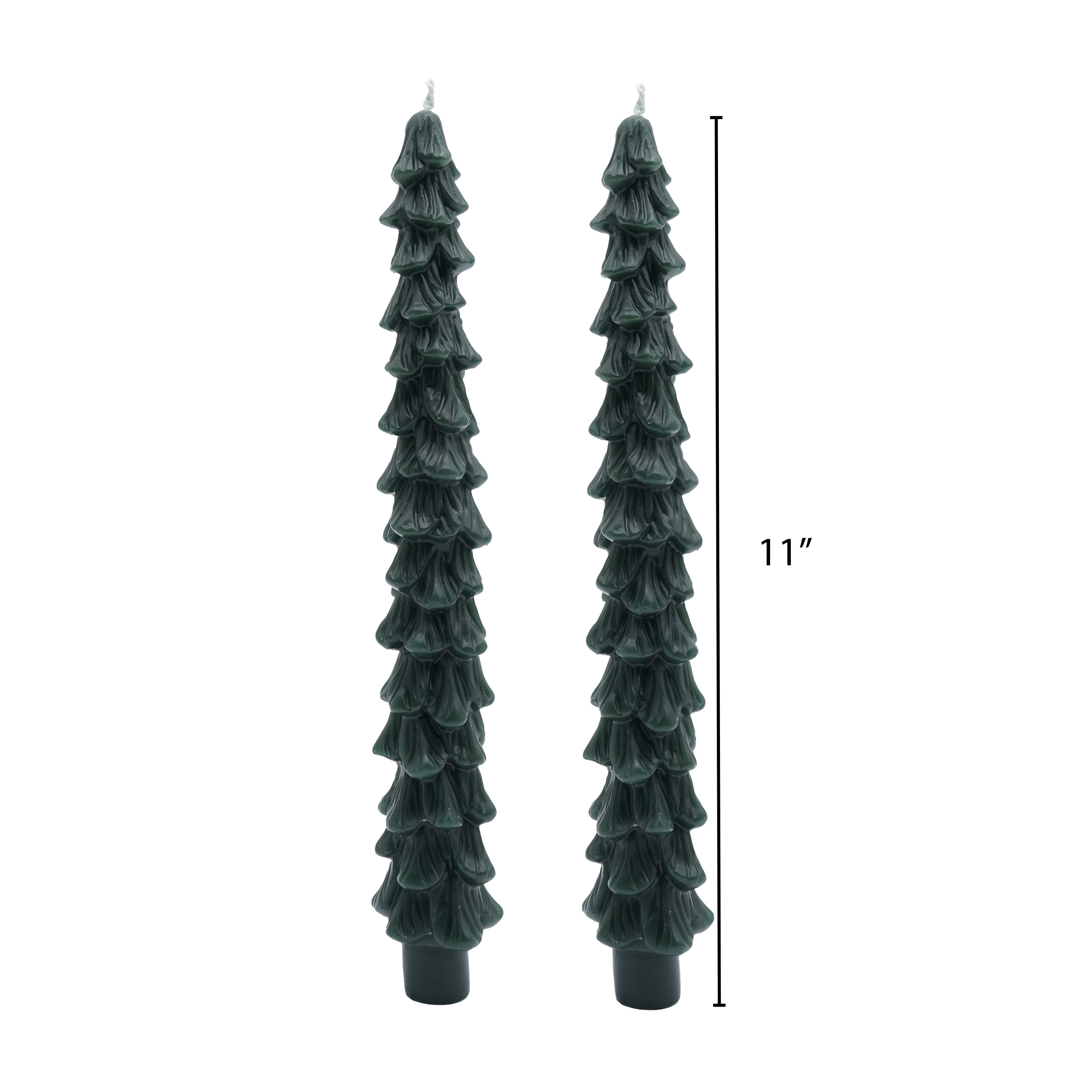 My Texas House Christmas Tree Shape 11" Taper Candles, Unscented, Green, 2 Count