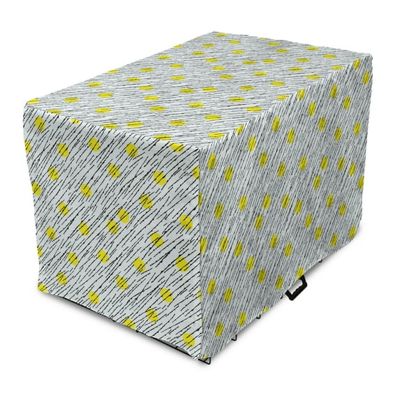 Abstract Dog Crate Cover, Yellow Circles Polka Dots with Hand Drawn Stripes Memphis Art Illustration, Easy to Use Pet Kennel Cover Small Dogs Puppies Kittens, 7 Sizes, Yellow Pearl Black, by Ambesonne