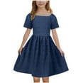 thumbnail image 3 of Jinhomg Tween Girls 2025 Summer Dresses Cute Polka Dot Midi Dress Casual Comfy Short Sleeve A Line Dresses Kids Wedding Party Dress Navy 5 Years, 3 of 8
