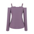 thumbnail image 4 of TKLPEHG Long Sleeve Tops for Women V-Neck Cold Shoulder Tops Solid Color Casual Fall Tops Comfy Lightweight Loose Fashion Blouses Pullover (Purple,L), 4 of 5