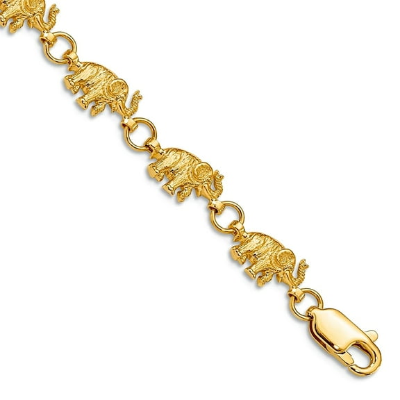 14k Yellow Gold Solid Polished 8 Inch D-Cut Small Elephants Trunks Raised Bracelet Lobster Claw 7mm Wide Link Bracelet f