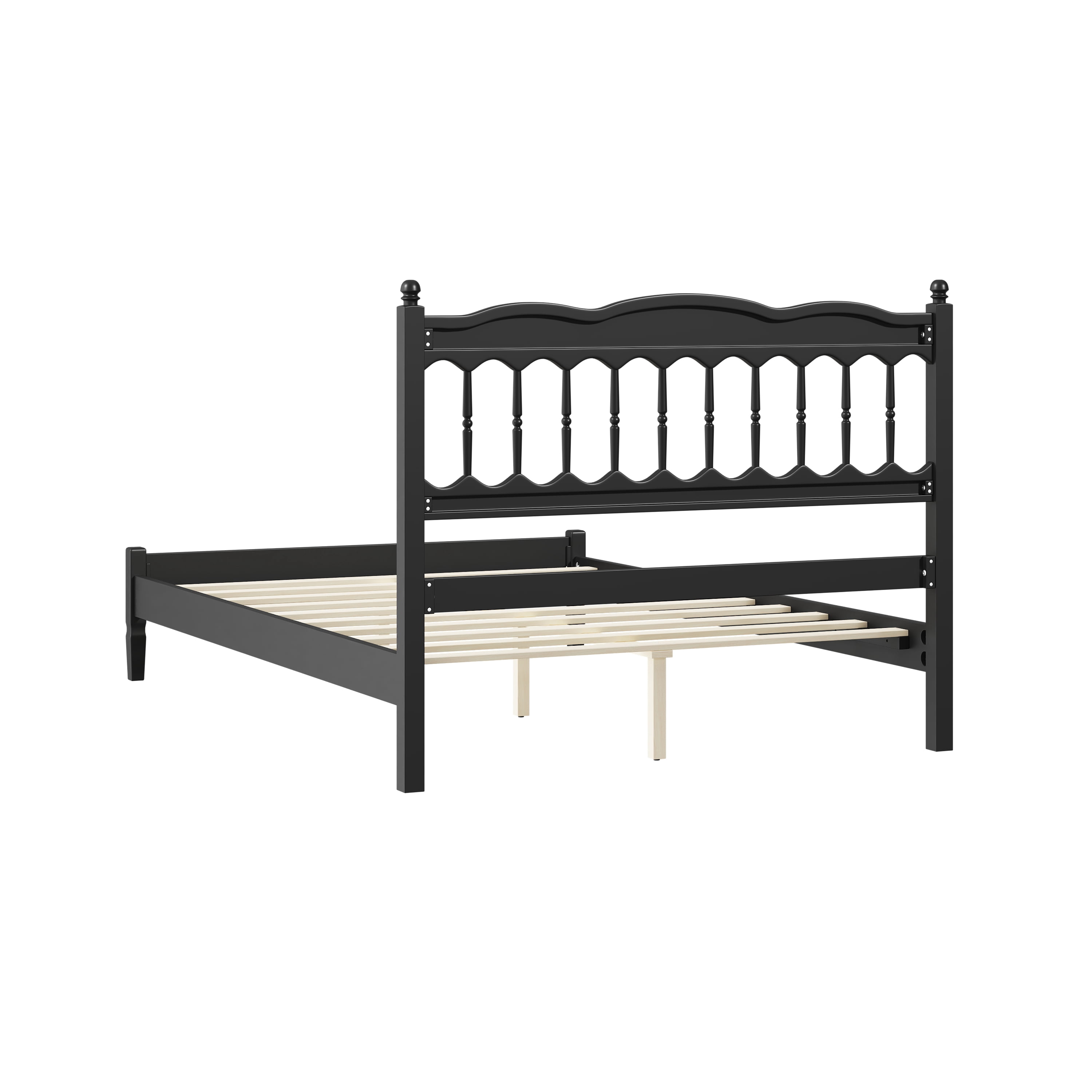 Mintazer Farmhouse Full Platform Bed with Spindle Headboard, Vintage Arched Slat Platform Bed Frame for Bedroom, No Box Spring Required, Black