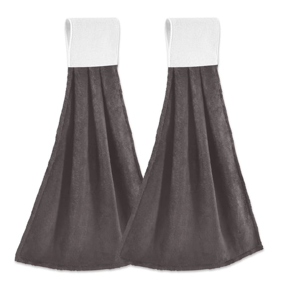 Haosy 2 Pack Kitchen Wash Cloths with Hanging Loops Absorbent Absorbent Quick Drying Hand Towels, Dark Coffee