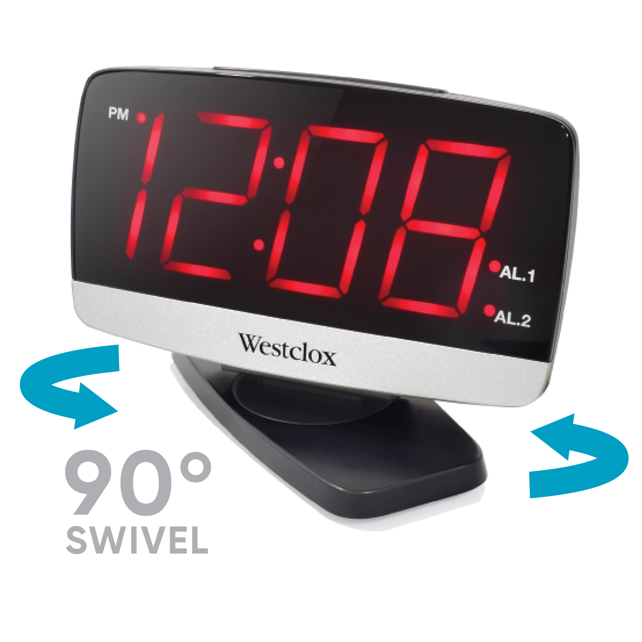 Westclox Black and Silver Electric Tilt & Swivel Alarm Clock Extra Large 1.8” LED Time Display - image 3 of 7