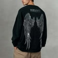 thumbnail image 2 of IWRICH Men's Angel Wings Crew Neck Sweatshirts Rhinestones Streetwear Oversized Pullover Tops Graphic Fashion Tees Black M, 2 of 7