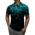 thumbnail image 1 of Polo à Rayures en Polyester Vert pour Hommes, Mode Été Décontractée Impression Numérique 3D Col à Revers Bouton Manches Courtes, 1 of 3