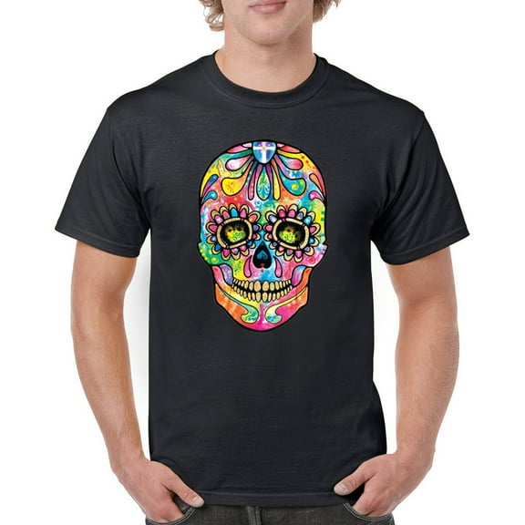 Tee Hunt Dean Russo Sugar Skull T-Shirt Day of The Dead Neon Calaver Men's Tee