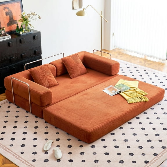YINIX 62.9" Sleeper Sofa with Two Pillows, Comfy Modular Convertable Sofa Couch for Living Room, Small Spaces, Orange