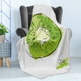 thumbnail image 4 of Kiwi Soft Flannel Fleece Throw Blanket, Illustration of Exotic Fruit Halved Round Slice, Cozy Plush for Indoor and Outdoor Use, 50" x 70", Lime Green Yellow, by Ambesonne, 4 of 5