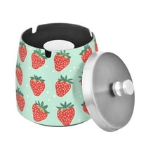Yayeee Ashtray with Lid for Cigarette Smokeless Stainless Steel Home Ash Holder, Red Strawberry