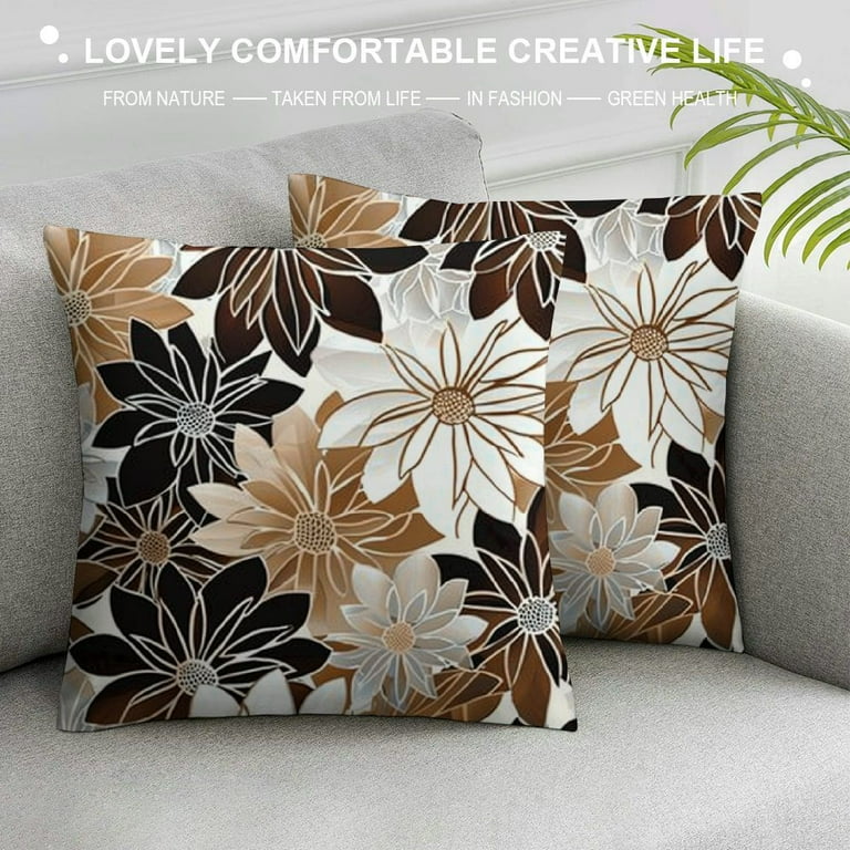 Fenyluxe Brown and Black Grey Dahlia Throw Pillow Covers Coffee Tan Gray Outdoor Geometric Flower Decorative Pillows Cover Spring Summer Farmhouse Pillowcase for Bed Couch Sofa Decor Walmart