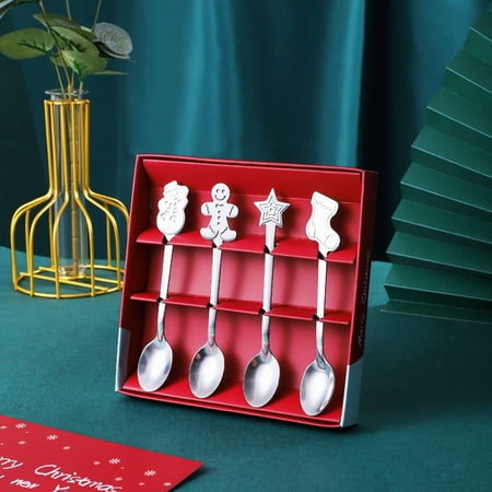 

CFX Stainless Steel Spoon Set 4 Pieces Coffee Christmas Soup Ice Cream Dessert Sugar Blender Teaspoon Gold