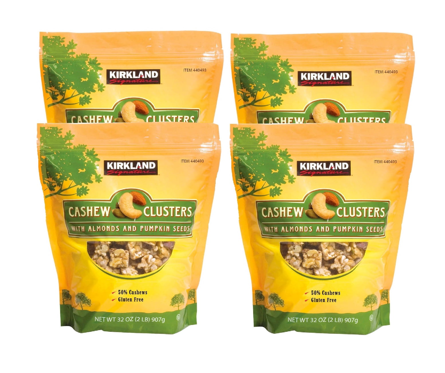 4 Pack | Kirkland Signature Cashew Clusters with Almonds and Pumpkin Seeds, 2 lb Bag