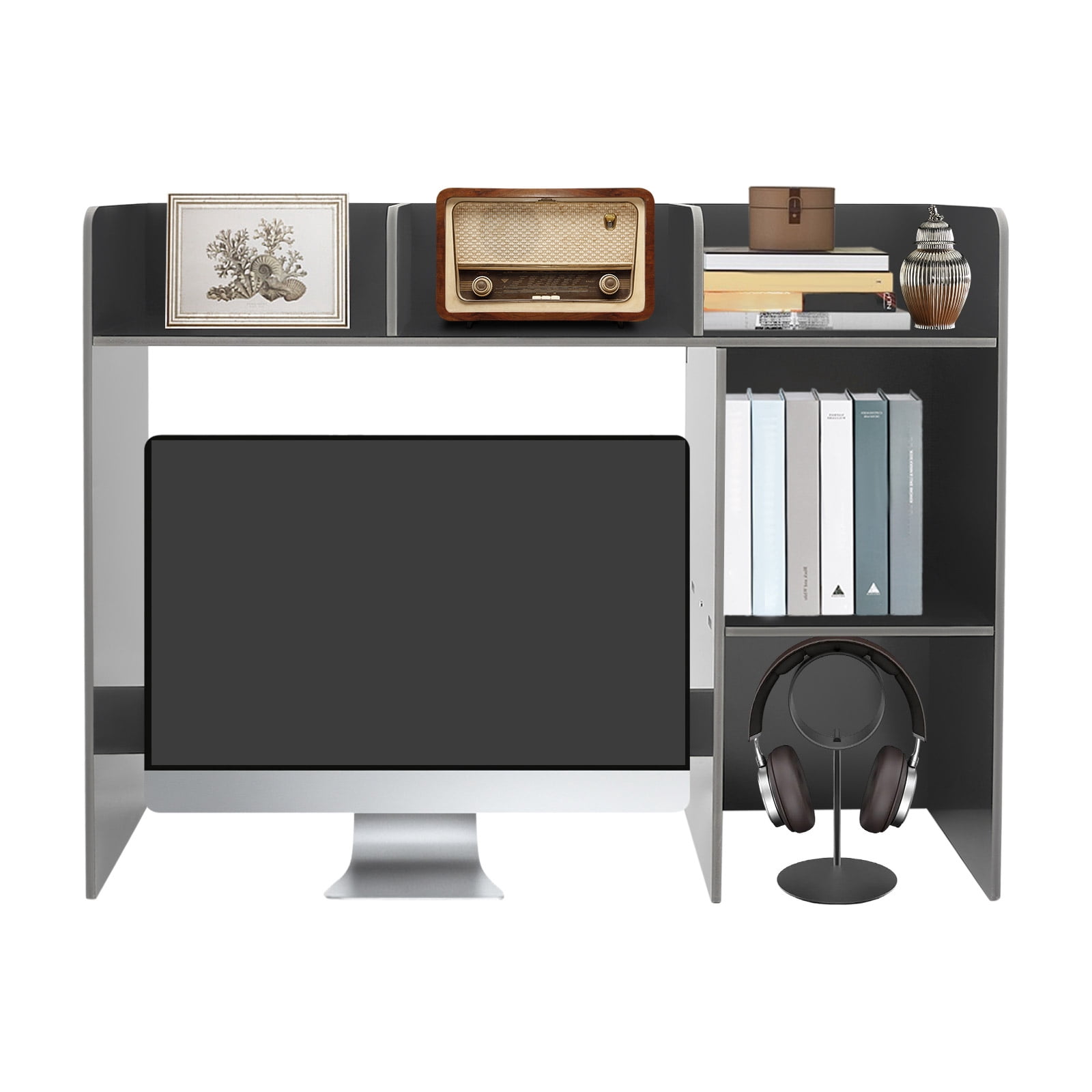 Modern Desktop Storage Organizer, Desktop Bookshelf Holder Computer Rack Desk Organizer (Black)