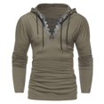 thumbnail image 2 of Fankiway Men Winter Drawstring Vintage Leather Patchwork Long Sleeve Hooded tops Blouses, 2 of 6