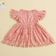 thumbnail image 3 of Robe Trapèze pour Tout-Petites Filles, Manches Courtes, Col Rond, Dentelle Florale à Franges, Robes de Fête, 3 of 8