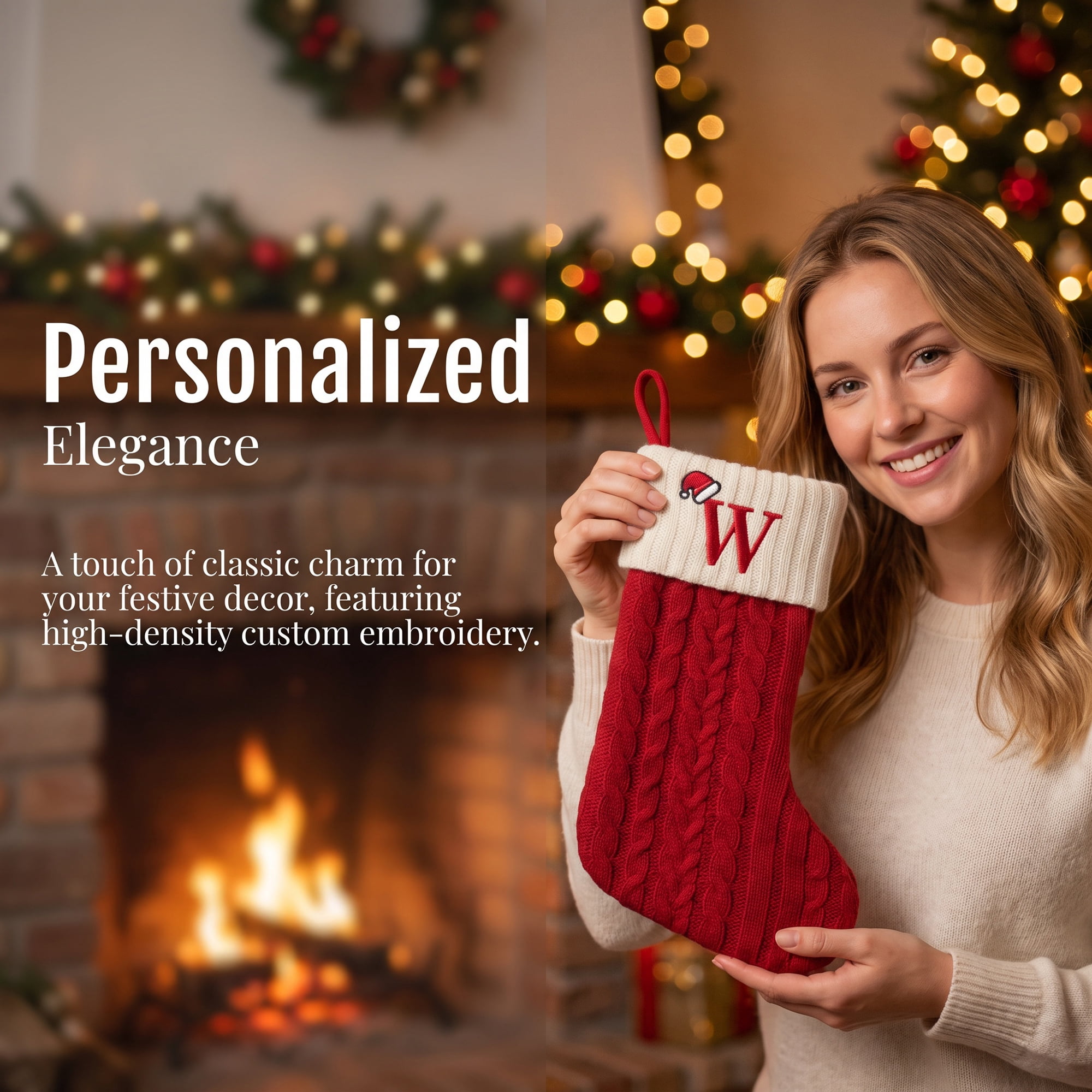 Unique Bargains Cartoon Christmas Luxury Grand Hearth Accent Stocking Letter W 8"