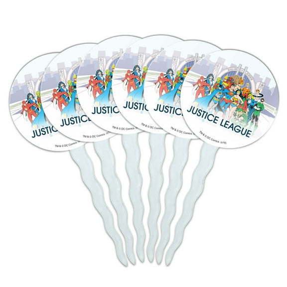 Justice League Hall of Justice Cupcake Picks Toppers Decoration Set of 6