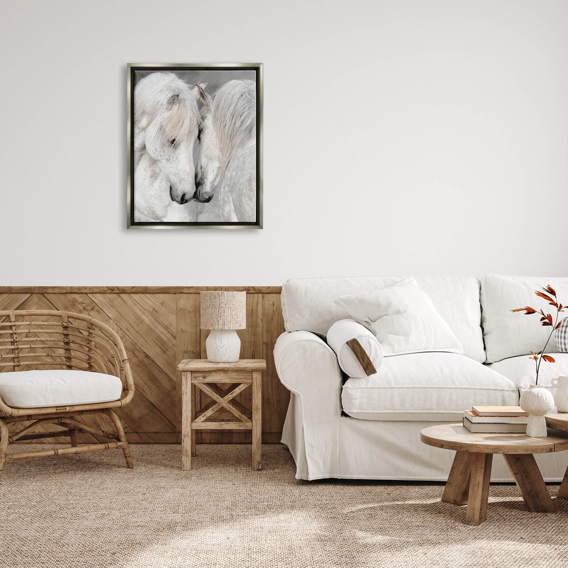 Hugging Horse Duo Wildlife Animals & Insects Photograph Luster Gray Framed Art Print Wall Art
