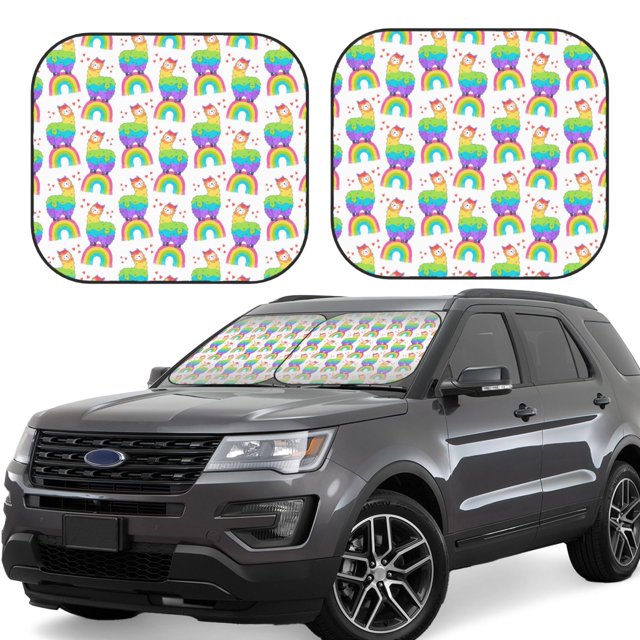Fotbe Rainbow Llama Juego de 2 Piezas de Parasoles para Parabrisas | Bloqueador Solar para Auto | Accesorios Plegables para Protección Solar Interior-Large