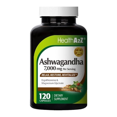 HealthA2Z – Ashwagandha 7000 mg with Magnesium Glycinate & Ergothioneine – 120 Capsules