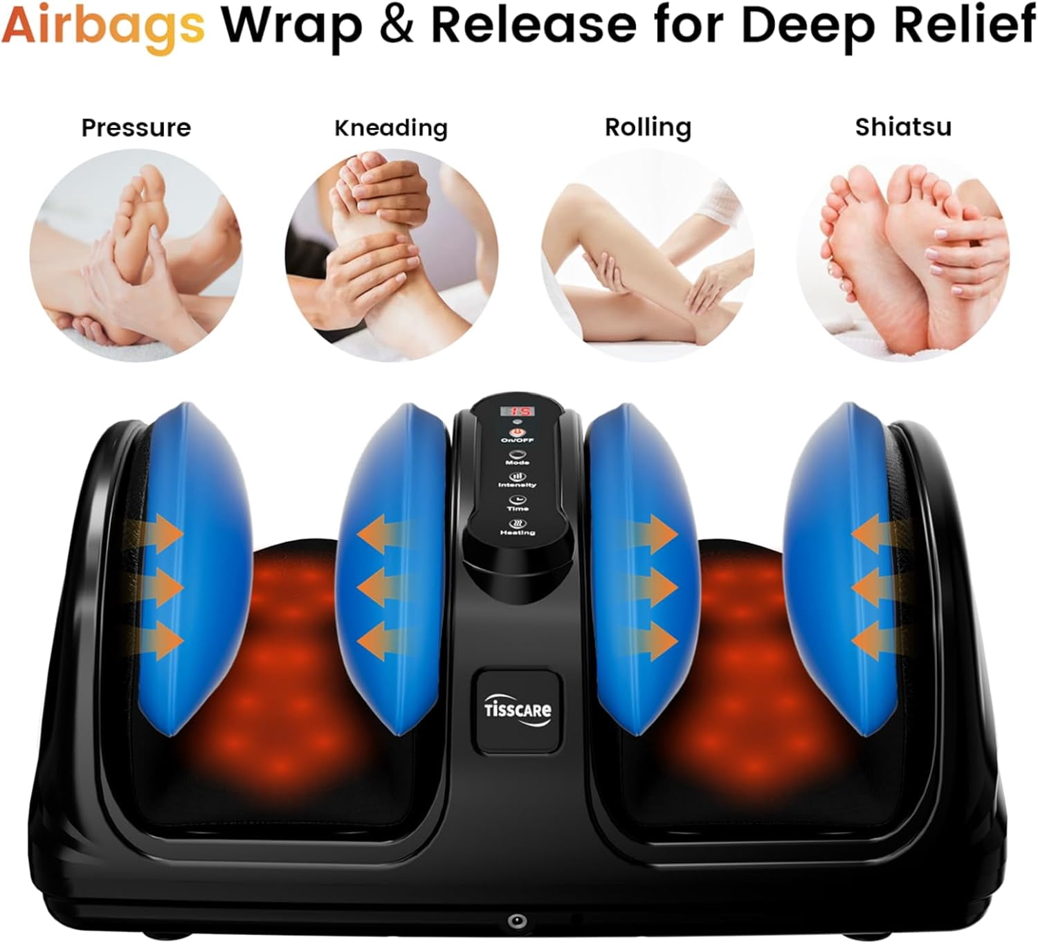 TISSCARE Foot Massager with Heat, Multi-Mode Relaxation Massage System with Rollers for Calf, Ankle, Home and Office Use