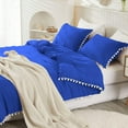 thumbnail image 5 of DNG Luxury 3 Piece Pom Pom Plain Pattern Comforter Set, 800 Thread Count, 100% Egyptian Cotton, White Vintage Pom-Pom Fringe Super Soft (King/California King Size Royal Blue Color), 5 of 9