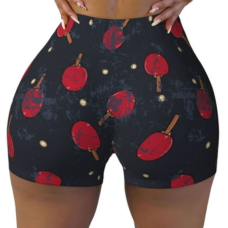 Workout Shorts Women  Ping Pong Biker Shorts for Women Running Gym Spandex Shorts Tummy Control
