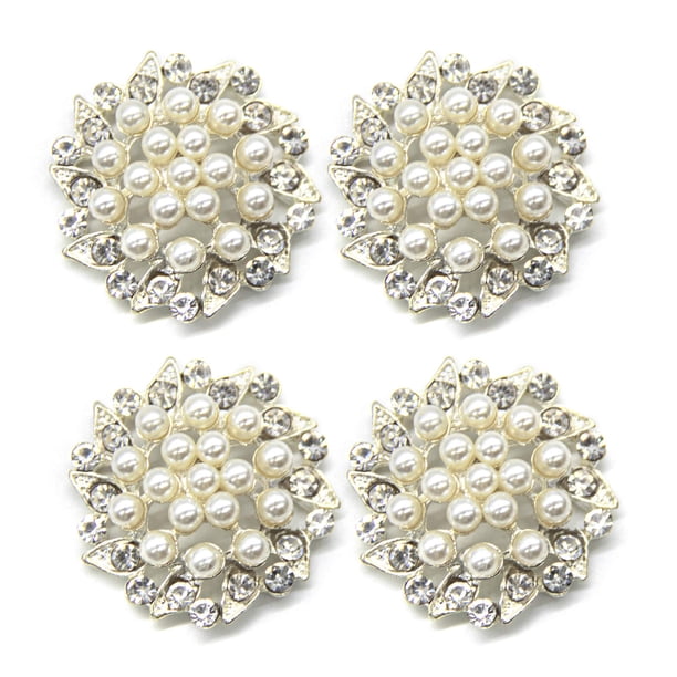 Paquete de 10 botones de flores de perlas de imitación de diamantes de imitación, broches de botón de cristal plateado a la moda para hacer joyas, ropa, manualidades DIY