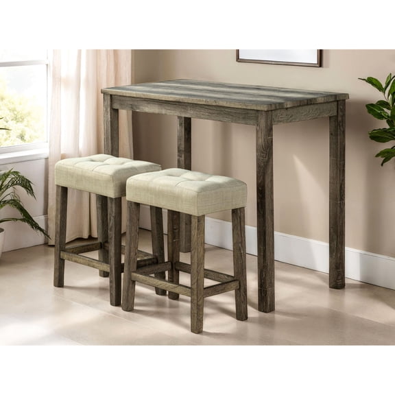Contemporary 3pc Dining Set, Brown/Beige, Rectangular Table - Enhance Your Dining Room