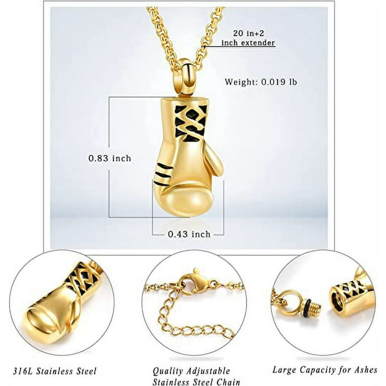 Boxing Glove Cremation Urn Necklace – Stainless Steel Memorial Jewelry For Ashes Keepsake, 20 Inch Chain
