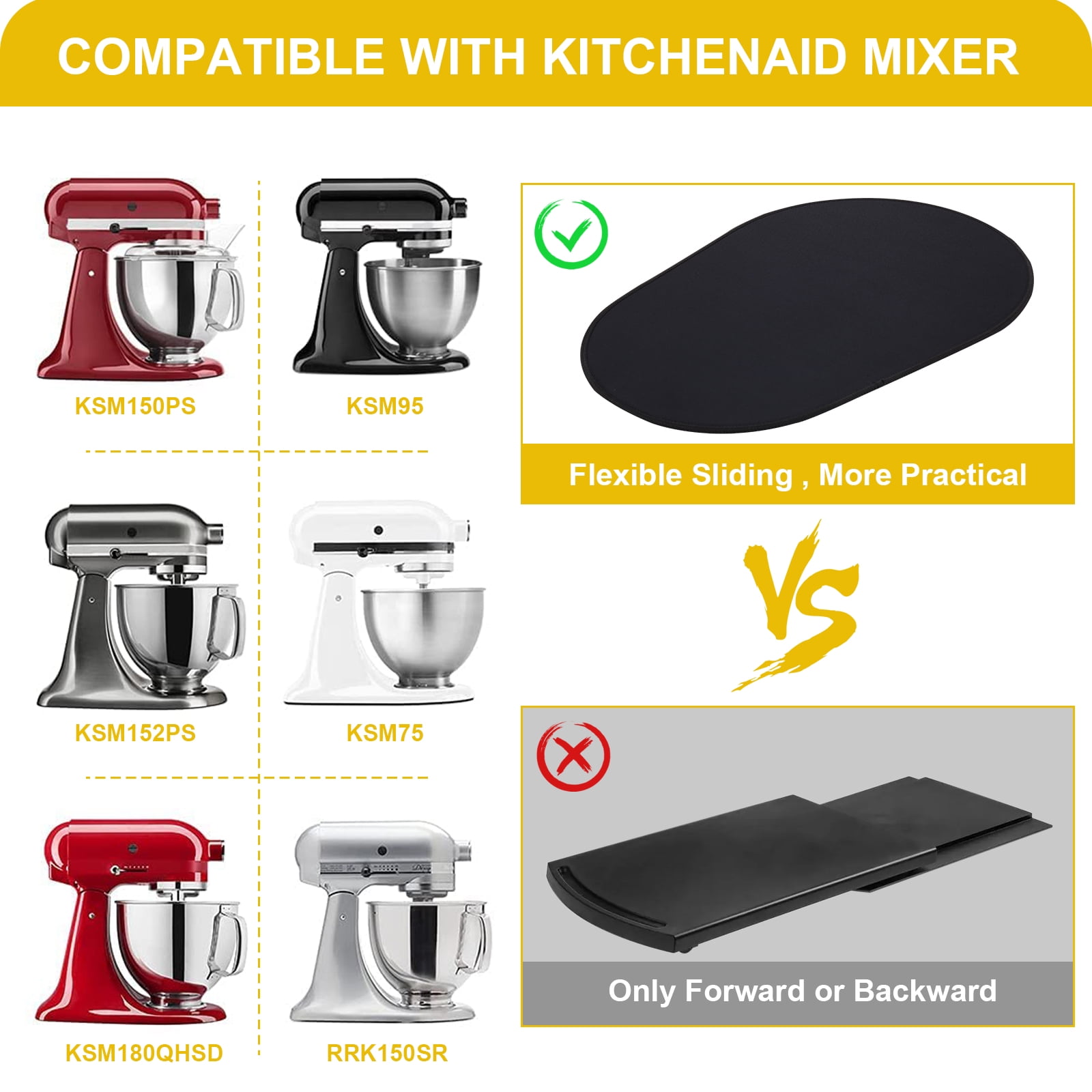 Oudizz Mixer Mover Sliding Mats for KitchenAid Stand Mixer with 2 Mixer Accessories Slider Mat Pad Kitchen Appliance Slide Mats Pads Compatible with K