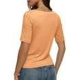 thumbnail image 4 of RYRJJ Women's Half Sleeve Boat Neck Shirts Ruched Side Slim Fit Basic Casual T Shirts Summer Casual Tee Tops(Orange,XXL), 4 of 8