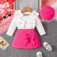 thumbnail image 2 of Toddler Infant Baby Girl Clothes 3Pcs Outfit Sets,Ruffle Long Sleeve Shirt and Bowtie Skort with Hat,6 12 18 24 Months 2t 3t 4t Toddler Girls Fall Winter Outfit Set,12-18 Months,Hot Pink, 2 of 8