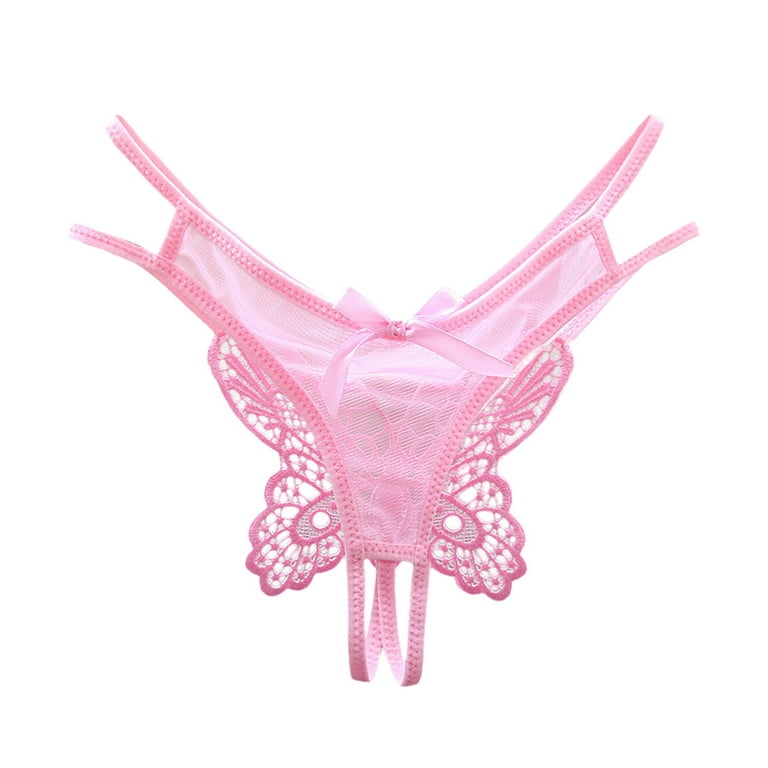 Women Low Waist Mesh Embroidered Big Butterfly Thong 