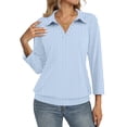 thumbnail image 3 of Womens 3/4 Sleeve Polo Shirts Collared V Neck Business Blouses Banded Bottom Casual Tops Sky Blue L, 3 of 7