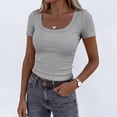 thumbnail image 4 of Lumtrix Women Short Sleeve Tops Scoop Neck Ribbed Knit Slim Fitted Basic Tee Shirt Casual Spring Summer Clothes 2026 Gray 2XL, 4 of 7