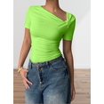 thumbnail image 5 of Women'S Off the Shoulder Tops Bo-W Y2k T Shirt Short Sleeve Fitted Summer Tee Grass Green S, 5 of 7