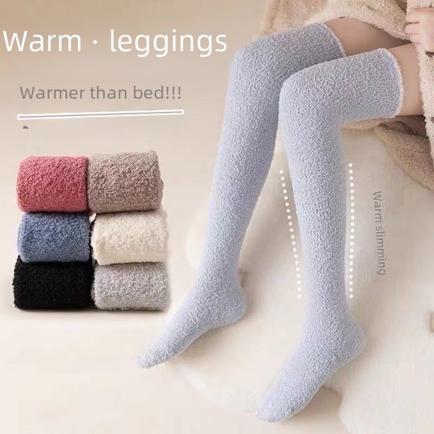 Calcetines altos para mujer, otoño e invierno, posparto, forro polar, calcetines gruesos por encima de la rodilla, terciopelo coral, tubo largo, calcetines para dormir, mes 11, calcetines